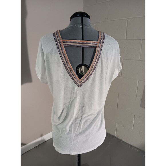 Cozy Co By Cozy Casual Womens Solid V Neck Embroidered Tops White Size X Small - Picture 4 of 8